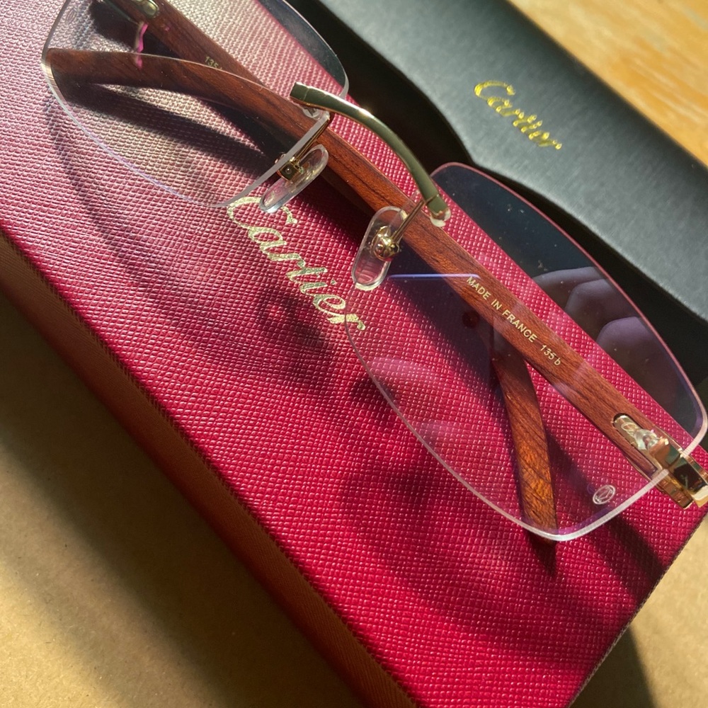 Cartier C Decor Sunglasses Wood Rimless Frames